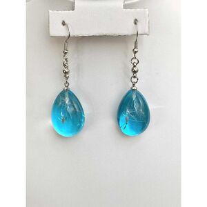 Blue Teardrop Dandelion Seed Resin Drop Earrings – Nature Jewelry”